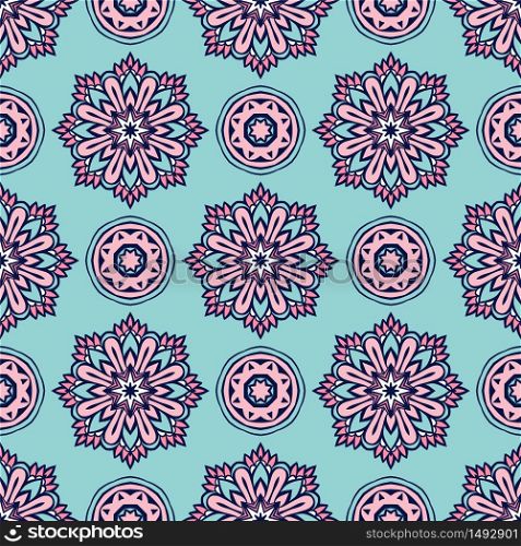 Tiled ethnic flower pattern for fabric. Abstract geometric mosaic vintage seamless pattern ornamental.. Tiled ethnic pattern for fabric. Abstract geometric mosaic vintage seamless pattern ornamental.