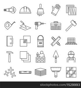 Tiler worker icons set. Outline set of tiler worker vector icons for web design isolated on white background. Tiler worker icons set, outline style