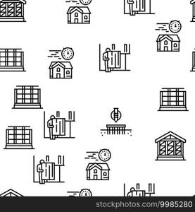 Timber Frame House Vector Seamless Pattern Thin Line Illustration. Timber Frame House Vector Seamless Pattern