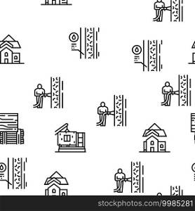 Timber Frame House Vector Seamless Pattern Thin Line Illustration. Timber Frame House Vector Seamless Pattern