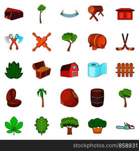 Timber icons set. Cartoon set of 25 timber vector icons for web isolated on white background. Timber icons set, cartoon style