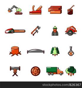 Timber industry icons set. Cartoon illustration of 16 timber industry vector icons for web. Timber industry icons set, cartoon style