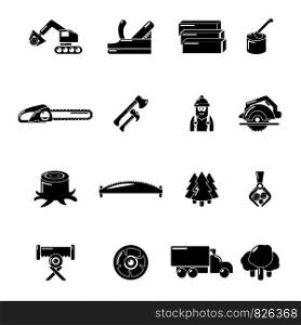 Timber industry icons set. Simple illustration of 16 timber industry vector icons for web. Timber industry icons set, simple style