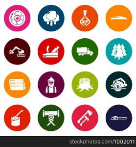Timber industry icons set vector colorful circles isolated on white background . Timber industry icons set colorful circles vector