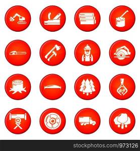 Timber industry icons set vector red circle isolated on white background . Timber industry icons set red vector