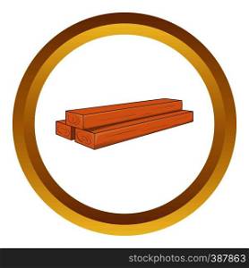 Timber planks vector icon in golden circle, cartoon style isolated on white background. Timber planks vector icon