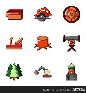 Timber product icons set. Cartoon set of 9 timber product vector icons for web isolated on white background. Timber product icons set, cartoon style