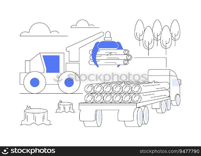 Timber transportation abstract concept vector illustration. Wood truck transporting tons of timber, cutting trees for sale, harvesting planning, deforestation problem abstract metaphor.. Timber transportation abstract concept vector illustration.