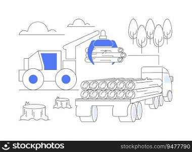 Timber transportation abstract concept vector illustration. Wood truck transporting tons of timber, cutting trees for sale, harvesting planning, deforestation problem abstract metaphor.. Timber transportation abstract concept vector illustration.