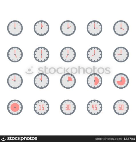 Time and clock icon and symbol set in flat design