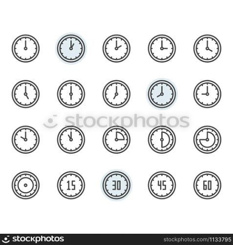 Time and clock icon and symbol set in outline design