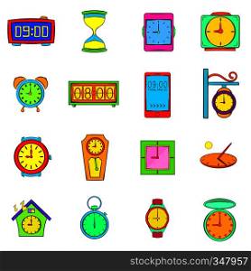 Time and Clock icons set in pop-art style isolated on white background. Time and Clock icons set, pop-art style