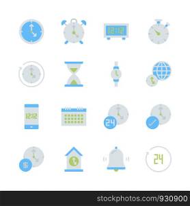 Time and clock in flat icon set design.Vector illustration