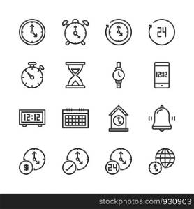 Time and clock in outline icon set.Vector illustration