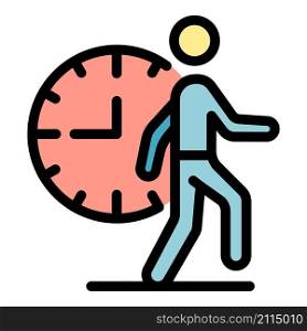 Time and man icon. Outline time and man vector icon color flat isolated. Time and man icon color outline vector