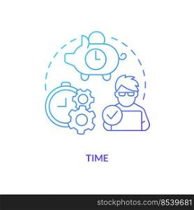 Time blue gradient concept icon. Startup consulting field abstract idea thin line illustration. Improving entrepreneurial skills. Creating budget. Isolated outline drawing. Myriad Pro-Bold font used. Time blue gradient concept icon
