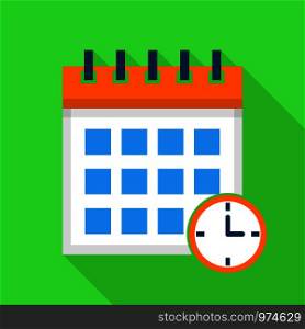 Time calendar icon. Flat illustration of time calendar vector icon for web. Time calendar icon, flat style