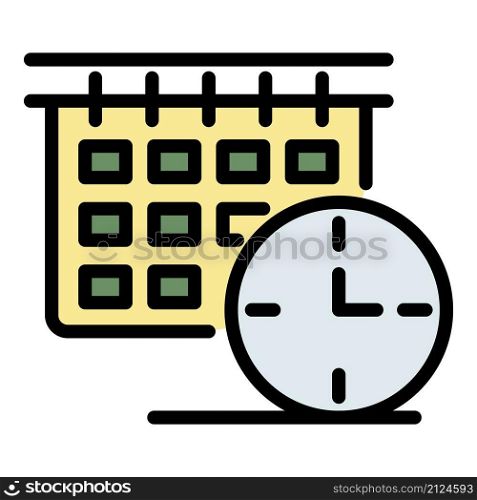 Time calendar icon. Outline time calendar vector icon color flat isolated. Time calendar icon color outline vector