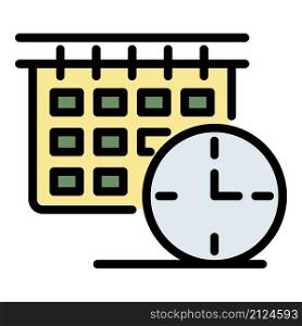 Time calendar icon. Outline time calendar vector icon color flat isolated. Time calendar icon color outline vector