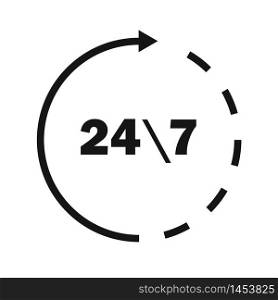 Time clock vector isolated simple icon. 24 hours, 7 days.