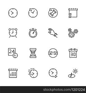 Time, clock, watches, calendar, duration, time lapse line icon set. Editable stroke vector. Pixel perfect. Isolated at white background