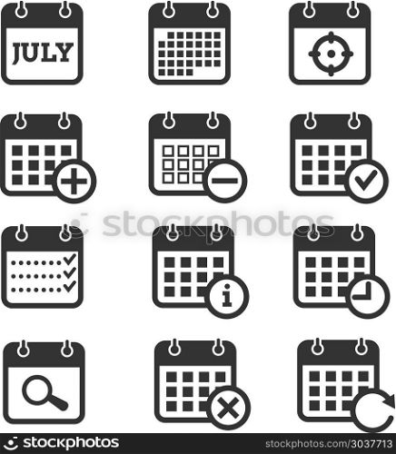 Time, date and calendar vector icons. Time, date and calendar vector icons. Calendar icons for organizer and event, reminder and agenda