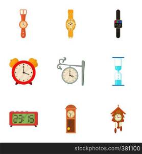 Time dimension icons set. Cartoon illustration of 9 time dimension vector icons for web. Time dimension icons set, cartoon style