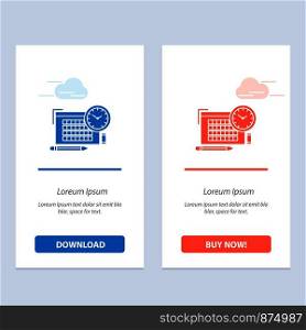 Time, File, Pen, Focus Blue and Red Download and Buy Now web Widget Card Template