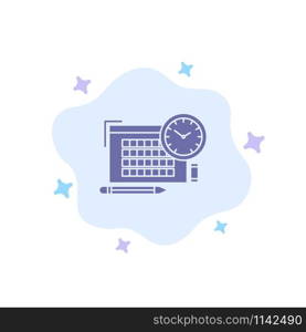 Time, File, Pen, Focus Blue Icon on Abstract Cloud Background
