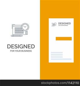Time, File, Pen, Focus Grey Logo Design and Business Card Template