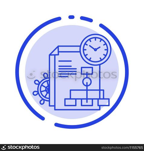 Time, File, Report, Business Blue Dotted Line Line Icon
