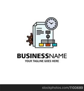 Time, File, Report, Business Business Logo Template. Flat Color