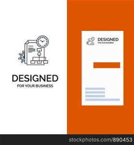 Time, File, Report, Business Grey Logo Design and Business Card Template