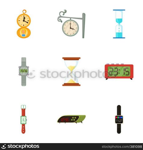 Time icons set. Cartoon illustration of 9 time vector icons for web. Time icons set, cartoon style