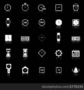 Time icons with reflect on black background, stock vector