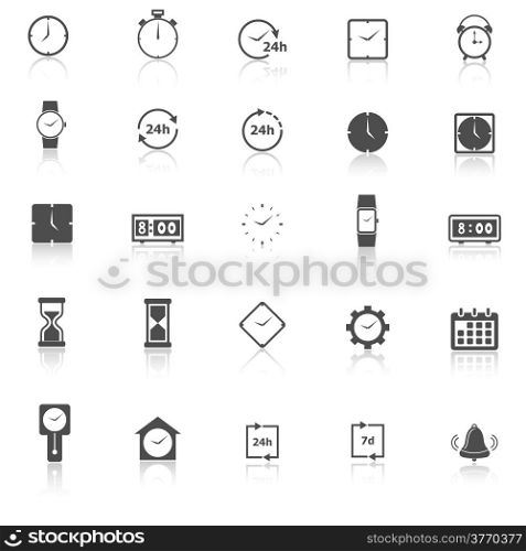 Time icons with reflect on white background, stock vector