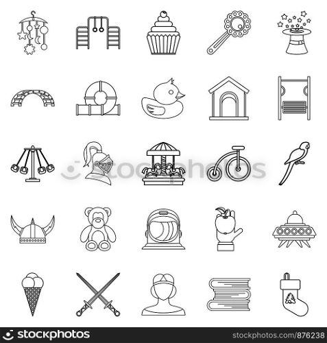 Time kid icons set. Outline set of 25 time kid vector icons for web isolated on white background. Time kid icons set, outline style