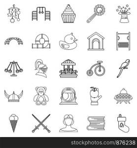 Time kid icons set. Outline set of 25 time kid vector icons for web isolated on white background. Time kid icons set, outline style