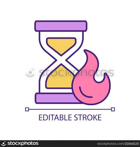 Time limited hot offer RGB color icon. Customers engagement tool. Marketing strategy providing. Isolated vector illustration. Simple filled line drawing. Editable stroke. Arial font used. Time limited hot offer RGB color icon