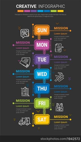 Time line, Timeline business for 7 day, week, infographics design vector and Presentation can be used for Business concept with 7 options, steps or processes.
