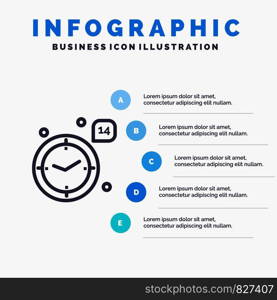 Time, Love, Wedding, Heart Line icon with 5 steps presentation infographics Background