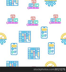 Time Management And Planning Vector Seamless Pattern Color Line Illustration. Time Management And Planning Icons Set Vector