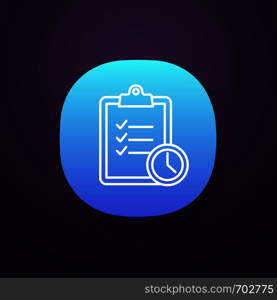 Time management app icon. UI/UX user interface. Task planning. Deadline. Tasks list. Web or mobile application. Vector isolated illustration. Time management app icon