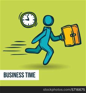Time management business road to success poster with clock and man cartoon character sketch vector illustration.