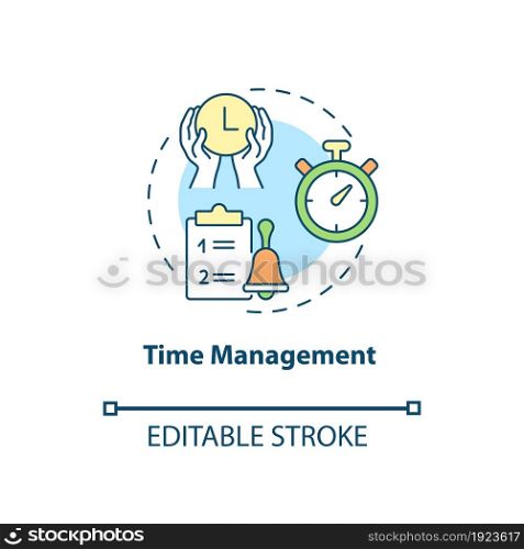 Time management concept icon. Parenting tip for ADHD abstract idea thin line illustration. Teach child to organize time. Increasing productivity. Vector isolated outline color drawing. Editable stroke. Time management concept icon