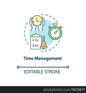 Time management concept icon. Parenting tip for ADHD abstract idea thin line illustration. Teach child to organize time. Increasing productivity. Vector isolated outline color drawing. Editable stroke. Time management concept icon