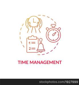 Time management concept icon. Parenting tip for ADHD abstract idea thin line illustration. Increasing productivity. Strategy to meet deadlines. Daily routine. Vector isolated outline color drawing. Time management concept icon