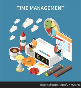 Time management concept with deadline at work symbols isometric vector illustration
