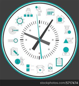 Time management concept with successful business working people decorative elements in clock circle vector illustration