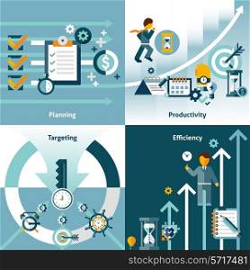 Time management flat icons with planning productivity targeting efficiency isolated vector illustration